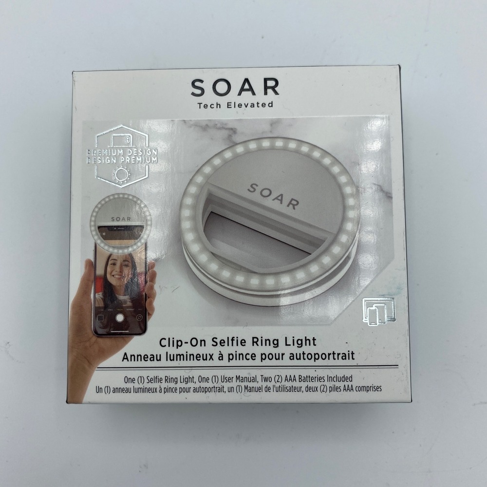 NWT SOAR Clip-On Selfie Ring Light Unisex White 3 Brightness Levels One Size